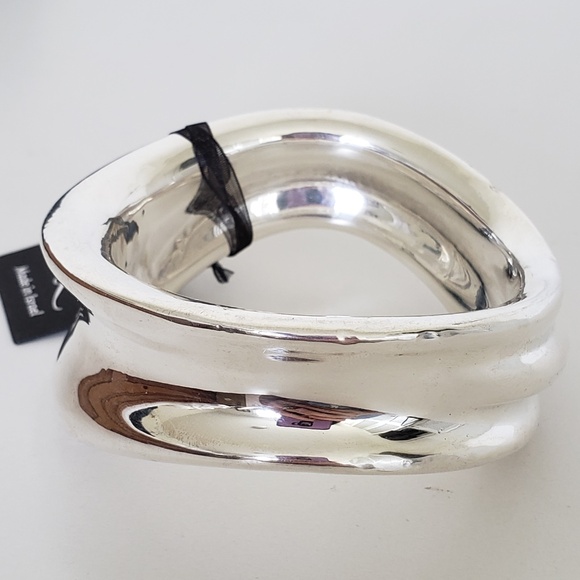E&L Israel Sterling Silver Electroform Wide Ridged Bangle Bracelet - Picture 8 of 10